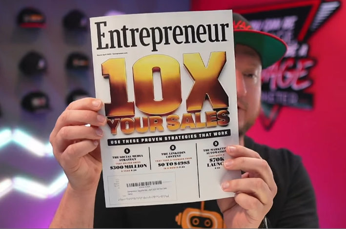 Jeff J Hunter holding Entrepreneur Magazine 10X Your Sales cover